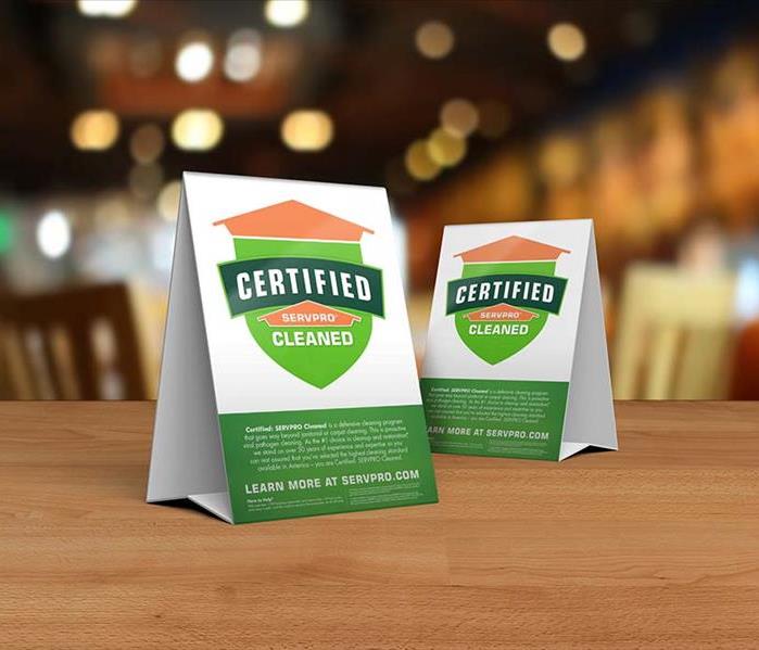 Certified: SERVPRO Cleaned table toppers in a restaurant